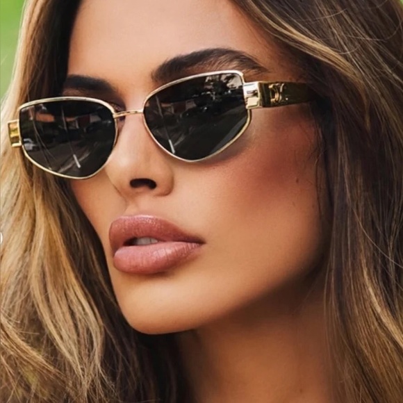 Celine Triomphe 4 Metal Gold and Green Sunglasses - Picture 1 of 4